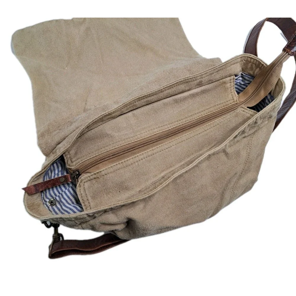 Canvas Leather Brown Messenger Bag Purse Oklahoma Fleur De Lis Khaki